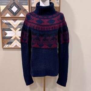 NAADAM Lux Cashmere Blend Fair Isle Open Stitch Sweater Navy Blue Small